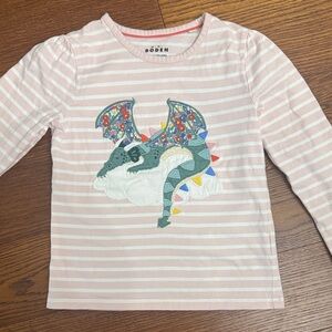 Mini Boden Pink and White Striped Long Sleeve with Dragon